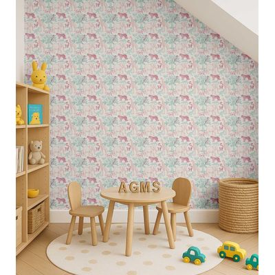 Papel de Parede Safari Animal Verde, Vinil Autoadesivo, Aplicação Fácil (Faça Você Mesmo) para Quarto Infantil e Sala de Brincar - S4Sassy 63,5 cm (L) × 914,4 cm (C) / Verde - Vinil Liso