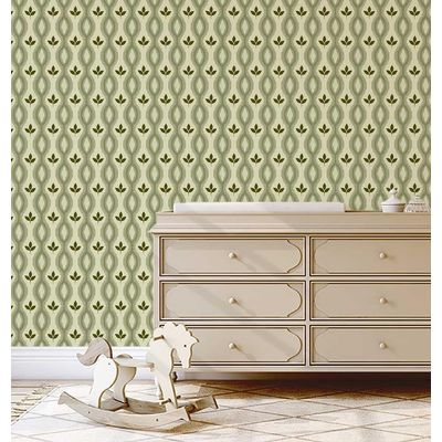 Motivo Tribal Moderno de Folhas, Papel de Parede Vinílico Autoadesivo Verde Decorativo, Fácil DIY para Quarto, Armários e Salas - S4Sassy 63,5 cm (L) × 914,4 cm (C) / Verde - Vinil Texturizado