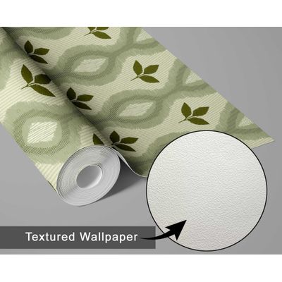 Motivo Tribal Moderno de Folhas, Papel de Parede Vinílico Autoadesivo Verde Decorativo, Fácil DIY para Quarto, Armários e Salas - S4Sassy 63,5 cm (L) × 914,4 cm (C) / Verde - Vinil Texturizado
