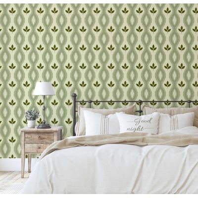 Motivo Tribal Moderno de Folhas, Papel de Parede Vinílico Autoadesivo Verde Decorativo, Fácil DIY para Quarto, Armários e Salas - S4Sassy 63,5 cm (L) × 914,4 cm (C) / Verde - Vinil Texturizado