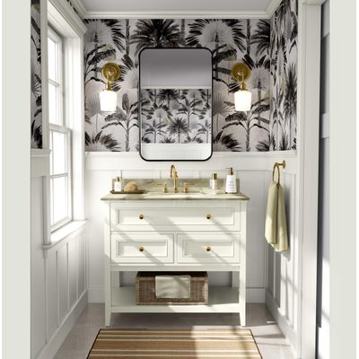 Papel de Parede Monocromático Selva com Palmeiras Cinza, Vinílico Autoadesivo, Decoração DIY para Quarto, Sala, Armários e Espaços - S4Sassy 63,5 cm (L) × 609,6 cm (C) / Cinza - Vinil Liso
