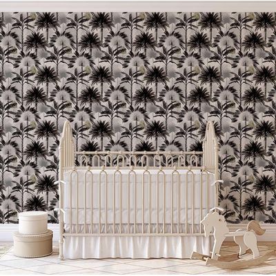 Papel de Parede Monocromático Selva com Palmeiras Cinza, Vinílico Autoadesivo, Decoração DIY para Quarto, Sala, Armários e Espaços - S4Sassy 63,5 cm (L) × 609,6 cm (C) / Cinza - Vinil Liso
