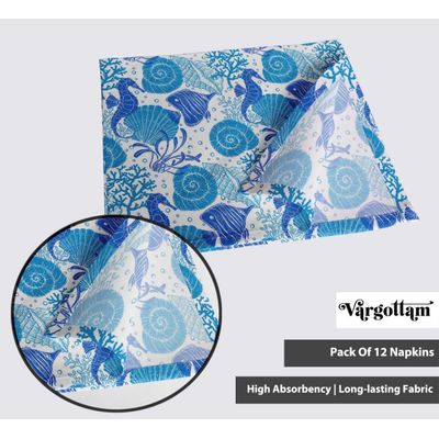 Guardanapos de Algodão Coral e Conchas, Cj. 12, 51x51 cm, Azul, Duráveis, Ideais para Mesa Marinha/Primavera, Lavável à Máquina - Vargottam 50,8 Cm × 50,8 Cm – Pacote Com 12 Peças / Azul