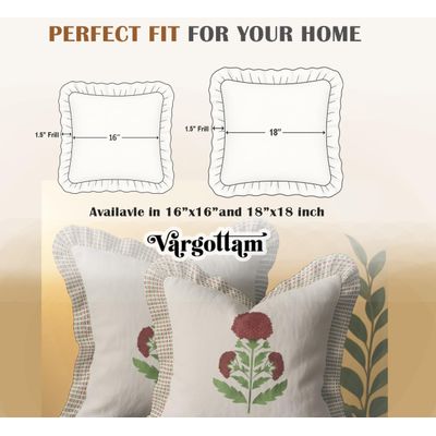 Capas de Almofada com Babado Estilo Farmhouse, Algodão, Jogo com 2, Estampa Floral Frente e Verso, Fecho com Zíper - Vargottam 42,75 Cm × 45,72 Cm – Pacote Com 2 / Bege