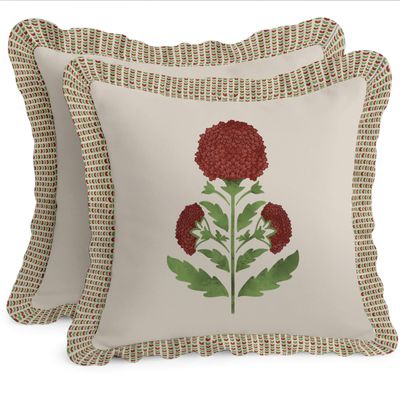 Capas de Almofada com Babado Estilo Farmhouse, Algodão, Jogo com 2, Estampa Floral Frente e Verso, Fecho com Zíper - Vargottam 42,75 Cm × 45,72 Cm – Pacote Com 2 / Bege