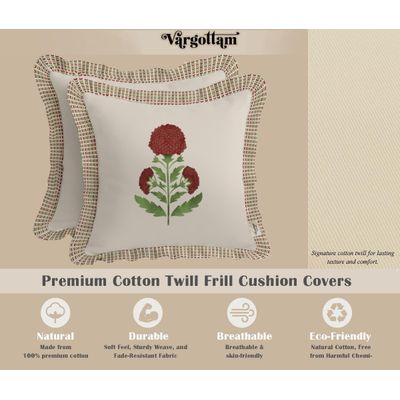 Capas de Almofada com Babado Estilo Farmhouse, Algodão, Jogo com 2, Estampa Floral Frente e Verso, Fecho com Zíper - Vargottam 42,75 Cm × 45,72 Cm – Pacote Com 2 / Bege