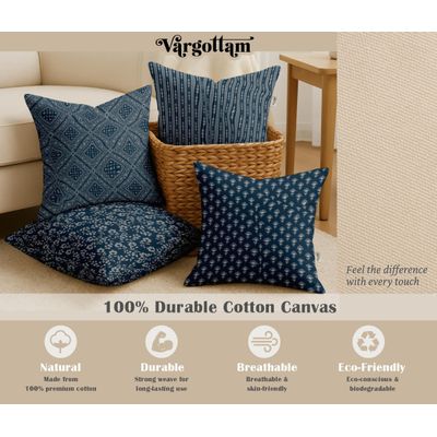 Conjunto com 4 Capas de Almofada de Algodão, Estampa Floral, Impressas dos Dois Lados, com Zíper Oculto - sem Enchimento - Azul - Vargottam 40,64 Cm × 40,64 Cm / Azul