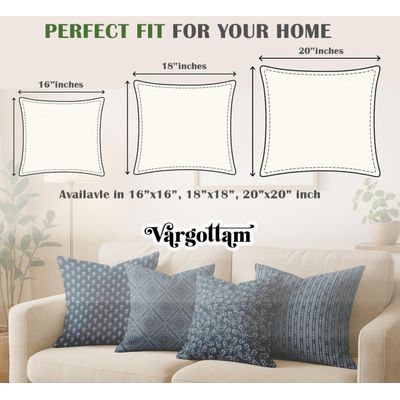 Conjunto com 4 Capas de Almofada de Algodão, Estampa Floral, Impressas dos Dois Lados, com Zíper Oculto - sem Enchimento - Azul - Vargottam 40,64 Cm × 40,64 Cm / Azul