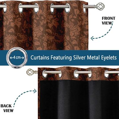 Cortinas Blackout Estampa Folhas de Outono - Conjunto 2 Painéis - Bloqueio de Luz e Isolamento Térmico com Ilhós - Marrom - Vargottam 132,08 Cm (L) × 228,6 Cm (C) / Marrom
