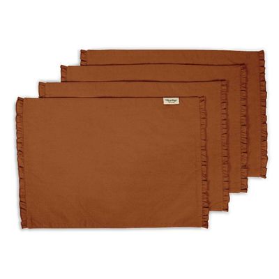 Decoração para Casa: Jogo de Individuais Reversíveis em Algodão Flex com Babado para Mesa de Jantar - Vargottam 45,7 Cm (L) × 30,5 Cm (C) – Pacote Com 4 / Marrom