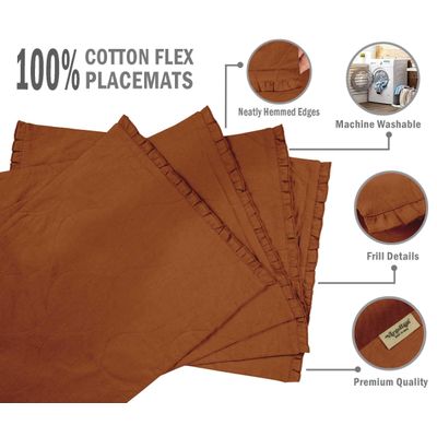 Decoração para Casa: Jogo de Individuais Reversíveis em Algodão Flex com Babado para Mesa de Jantar - Vargottam 45,7 Cm (L) × 30,5 Cm (C) – Pacote Com 4 / Marrom