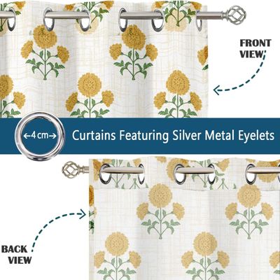 Cortinas Voil Extra-Longas de Georgette Estampada Floral em Bloco, Filtrantes de Luz, 2 Painéis Topo com Ilhós para Altura Dupla - Vargottam 106,68 Cm (L) × 160,02 Cm (C) / Amarelo