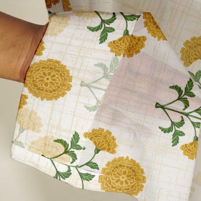 Cortinas Voil Extra-Longas de Georgette Estampada Floral em Bloco, Filtrantes de Luz, 2 Painéis Topo com Ilhós para Altura Dupla - Vargottam 106,68 Cm (L) × 160,02 Cm (C) / Amarelo