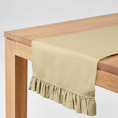 Caminho de Mesa Bege com Babados para Cozinha, Decoração de Casa - Vargottam 35,56 Cm (L) × 228,6 Cm (C) / Bege