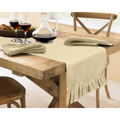 Caminho de Mesa Bege com Babados para Cozinha, Decoração de Casa - Vargottam 35,56 Cm (L) × 228,6 Cm (C) / Bege
