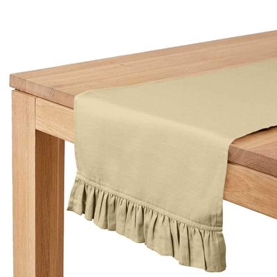 Caminho de Mesa Bege com Babados para Cozinha, Decoração de Casa - Vargottam 35,56 Cm (L) × 228,6 Cm (C) / Bege
