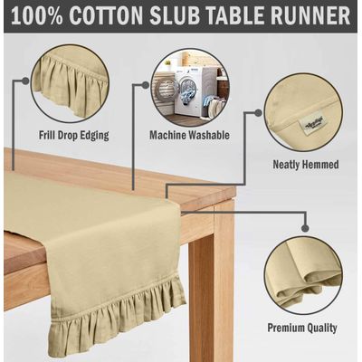 Caminho de Mesa Bege com Babados para Cozinha, Decoração de Casa - Vargottam 35,56 Cm (L) × 228,6 Cm (C) / Bege