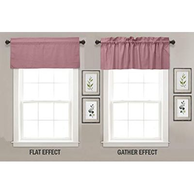 Bandô de Algodão Liso Decorativo com Bolso para Varão, Meia Cortina para Janela de Cozinha - Vargottam 45,7 Cm (L) × 142,2 Cm (C) – 1 Painel / Rosa
