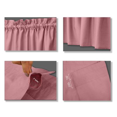 Bandô de Algodão Liso Decorativo com Bolso para Varão, Meia Cortina para Janela de Cozinha - Vargottam 45,7 Cm (L) × 142,2 Cm (C) – 1 Painel / Rosa