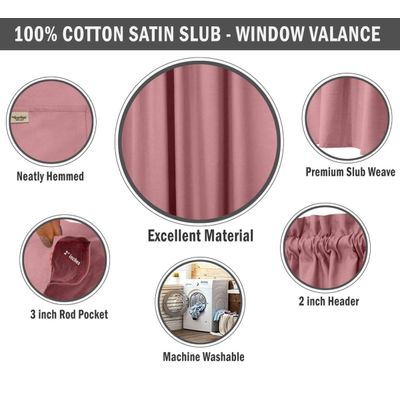 Bandô de Algodão Liso Decorativo com Bolso para Varão, Meia Cortina para Janela de Cozinha - Vargottam 45,7 Cm (L) × 142,2 Cm (C) – 1 Painel / Rosa