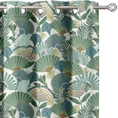 Cortinas Blackout Estampa Folha Leque - Conjunto com 2 Painéis - Térmicas com Ilhós para Quarto e Sala - Verde - Vargottam 106,68 Cm (L) × 228,6 Cm (C) / Verde