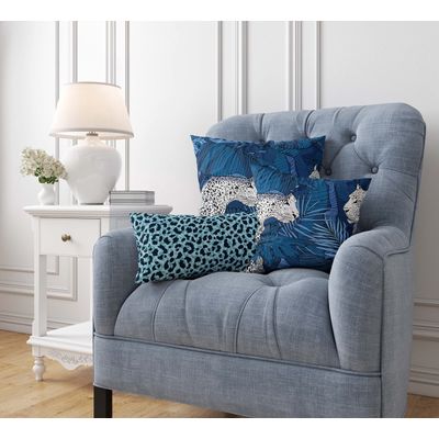 Capas de Almofadas Luxuosas Estampadas com Tema Azul, Capas de Travesseiros Decorativas - Vargottam 45,72 Cm × 45,72 Cm – Quadrado / Azul