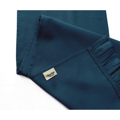 Caminho de Mesa Azul Lavável em Algodão Slub Liso com Duplo Babado para Mesa de Jantar - Vargottam 35,56 Cm (L) × 182,88 Cm (C) / Azul