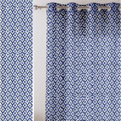 Cortinas Georgette Extra Longas Ikat Azul para Janelas e Portas Altas - Topo com Ilhós, Filtragem de Luz, Conjunto de 2 Painéis - Vargottam 106,68 Cm (L) × 160,02 Cm (C) / Azul