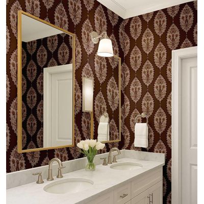 Papel de Parede Floral Paisley Marrom Vinílico Autoadesivo Fácil de Aplicar para Quarto Estilo Fazenda, Sala e Armários - S4Sassy 63,5 cm (L) × 304,8 cm (C) / Marrom - Vinil Liso