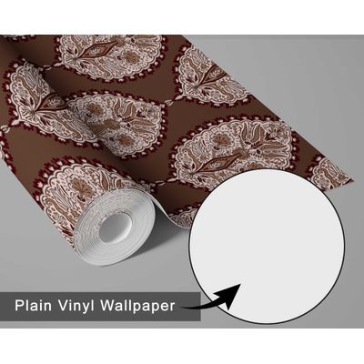 Papel de Parede Floral Paisley Marrom Vinílico Autoadesivo Fácil de Aplicar para Quarto Estilo Fazenda, Sala e Armários - S4Sassy 63,5 cm (L) × 304,8 cm (C) / Marrom - Vinil Liso
