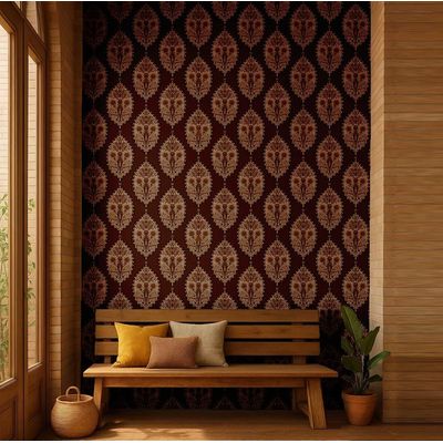 Papel de Parede Floral Paisley Marrom Vinílico Autoadesivo Fácil de Aplicar para Quarto Estilo Fazenda, Sala e Armários - S4Sassy 63,5 cm (L) × 304,8 cm (C) / Marrom - Vinil Liso