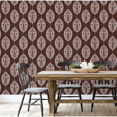 Papel de Parede Floral Paisley Marrom Vinílico Autoadesivo Fácil de Aplicar para Quarto Estilo Fazenda, Sala e Armários - S4Sassy 63,5 cm (L) × 304,8 cm (C) / Marrom - Vinil Liso