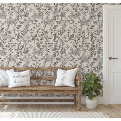 Vinil Autoadesivo Removível Impermeável, Tema Natural, Flores Silvestres em Aquarela para Paredes, Armários, Cômoda, Bege - S4Sassy 63,5 cm (L) × 304,8 cm (C) / Bege - Vinil Liso