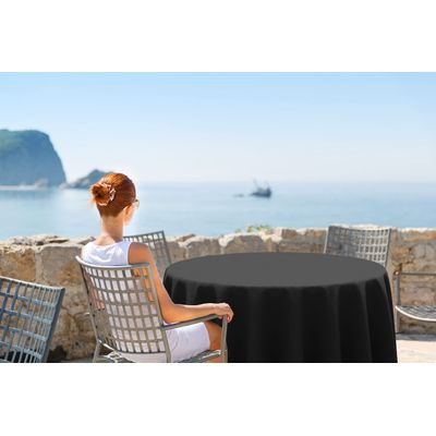 Toalha de Mesa Redonda 147 cm Interno/Externo com Furo para Guarda-Sol, Impermeável, Quintal/Churrasco Preta - Vargottam 147,32 Cm × 147,32 Cm / Preto