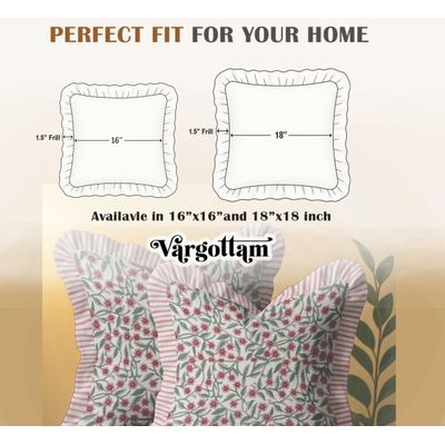 Conjunto com 2 Capas de Almofada em Sarja de Algodão - Estampa Floral, Babado, Zíper Oculto, Estampa Reversível, Estilo Rústico - Vargottam 40,64 Cm × 40,64 Cm – Pacote Com 2 / Verde