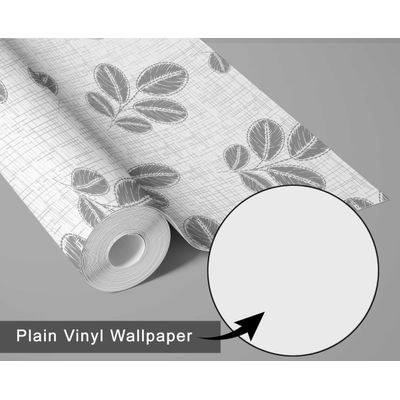 Papel de Parede Autoadesivo Estampa Folhas Cinza Adesivo Removível Para Paredes Parede de Entrada Decoração de Escritório Solução - S4Sassy 63,5 cm (L) × 304,8 cm (C) / Cinza - Vinil Liso
