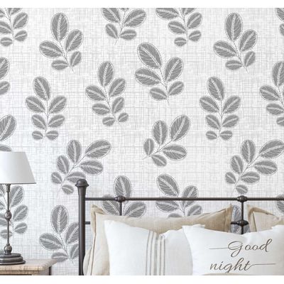 Papel de Parede Autoadesivo Estampa Folhas Cinza Adesivo Removível Para Paredes Parede de Entrada Decoração de Escritório Solução - S4Sassy 63,5 cm (L) × 304,8 cm (C) / Cinza - Vinil Liso