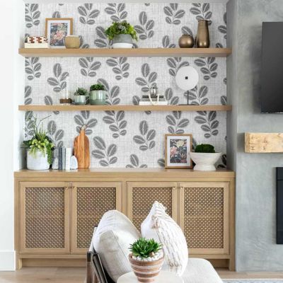 Papel de Parede Autoadesivo Estampa Folhas Cinza Adesivo Removível Para Paredes Parede de Entrada Decoração de Escritório Solução - S4Sassy 63,5 cm (L) × 304,8 cm (C) / Cinza - Vinil Liso