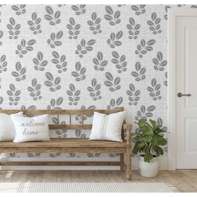 Papel de Parede Autoadesivo Estampa Folhas Cinza Adesivo Removível Para Paredes Parede de Entrada Decoração de Escritório Solução - S4Sassy 63,5 cm (L) × 304,8 cm (C) / Cinza - Vinil Liso