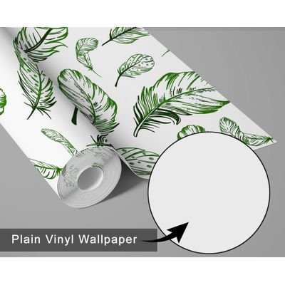 Papel de Parede Estampa de Penas Boho Verde, Vinil Autoadesivo, Revestimento de Parede Fácil DIY Para Quarto, Sala, Armários - S4Sassy 63,5 cm (L) × 914,4 cm (C) / Verde - Vinil Liso