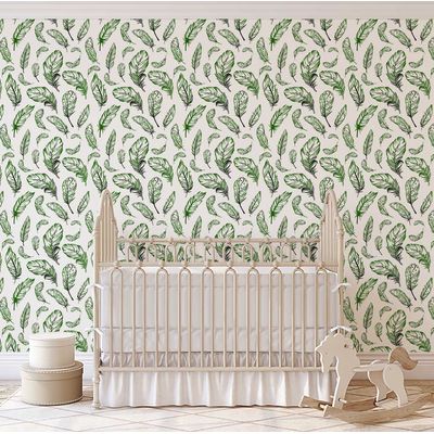 Papel de Parede Estampa de Penas Boho Verde, Vinil Autoadesivo, Revestimento de Parede Fácil DIY Para Quarto, Sala, Armários - S4Sassy 63,5 cm (L) × 914,4 cm (C) / Verde - Vinil Liso