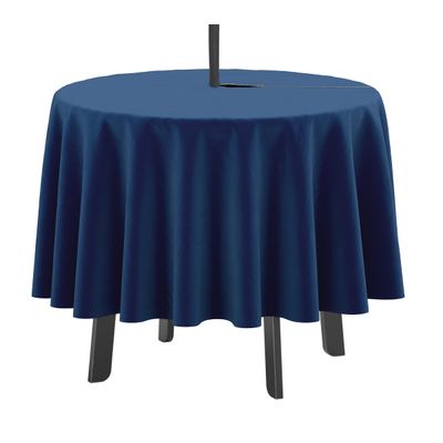 Toalha de Mesa Redonda 147 cm Uso Interno e Externo, Impermeável, com Orifício para Guarda-Sol, para Pátio/Quintal/Churrasco - Vargottam 147,32 Cm × 147,32 Cm – Com Furo Para Guarda-Sol / Azul