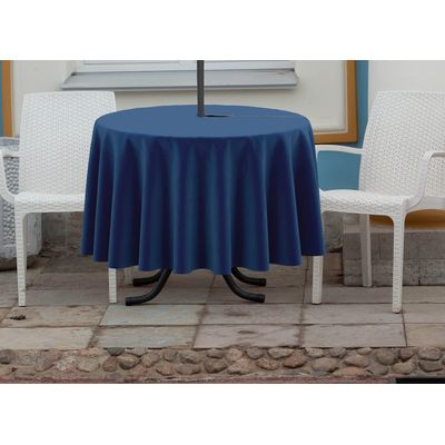 Toalha de Mesa Redonda 147 cm Uso Interno e Externo, Impermeável, com Orifício para Guarda-Sol, para Pátio/Quintal/Churrasco - Vargottam 147,32 Cm × 147,32 Cm – Com Furo Para Guarda-Sol / Azul