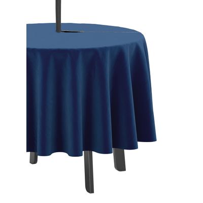 Toalha de Mesa Redonda 147 cm Uso Interno e Externo, Impermeável, com Orifício para Guarda-Sol, para Pátio/Quintal/Churrasco - Vargottam 147,32 Cm × 147,32 Cm – Com Furo Para Guarda-Sol / Azul