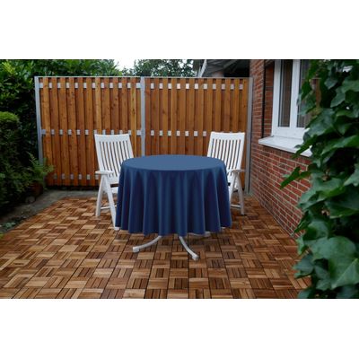 Toalha de Mesa Redonda 147 cm Uso Interno e Externo, Impermeável, com Orifício para Guarda-Sol, para Pátio/Quintal/Churrasco - Vargottam 147,32 Cm × 147,32 Cm – Com Furo Para Guarda-Sol / Azul