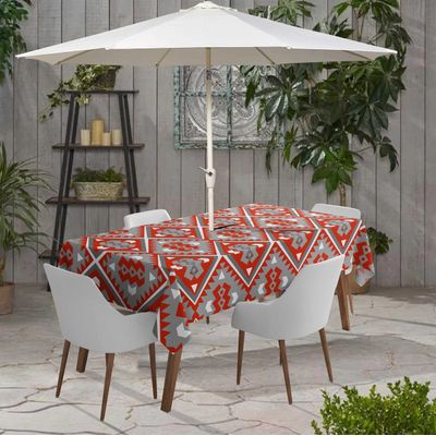 Toalha de Mesa Impermeável Interna/Externa para Varanda - Capa de Mesa Primavera/Verão para Quintal/Churrasco/Piquenique - Vargottam 147,32 Cm × 147,32 Cm – Quadrado Com Furo Para Guarda-Sol / Cinza