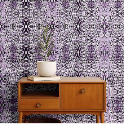 Papel de Parede Autoadesivo Boho, Estampa Geométrica Diamante, Vinílico Impermeável Roxo, Removível, para Quarto e Sala de Jantar - S4Sassy 63,5 cm (L) × 152,4 cm (C) / Roxo - Vinil Liso