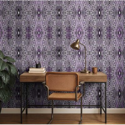 Papel de Parede Autoadesivo Boho, Estampa Geométrica Diamante, Vinílico Impermeável Roxo, Removível, para Quarto e Sala de Jantar - S4Sassy 63,5 cm (L) × 152,4 cm (C) / Roxo - Vinil Liso