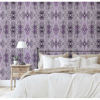 Papel de Parede Autoadesivo Boho, Estampa Geométrica Diamante, Vinílico Impermeável Roxo, Removível, para Quarto e Sala de Jantar - S4Sassy 63,5 cm (L) × 152,4 cm (C) / Roxo - Vinil Liso