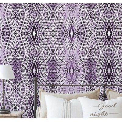 Papel de Parede Autoadesivo Boho, Estampa Geométrica Diamante, Vinílico Impermeável Roxo, Removível, para Quarto e Sala de Jantar - S4Sassy 63,5 cm (L) × 152,4 cm (C) / Roxo - Vinil Liso